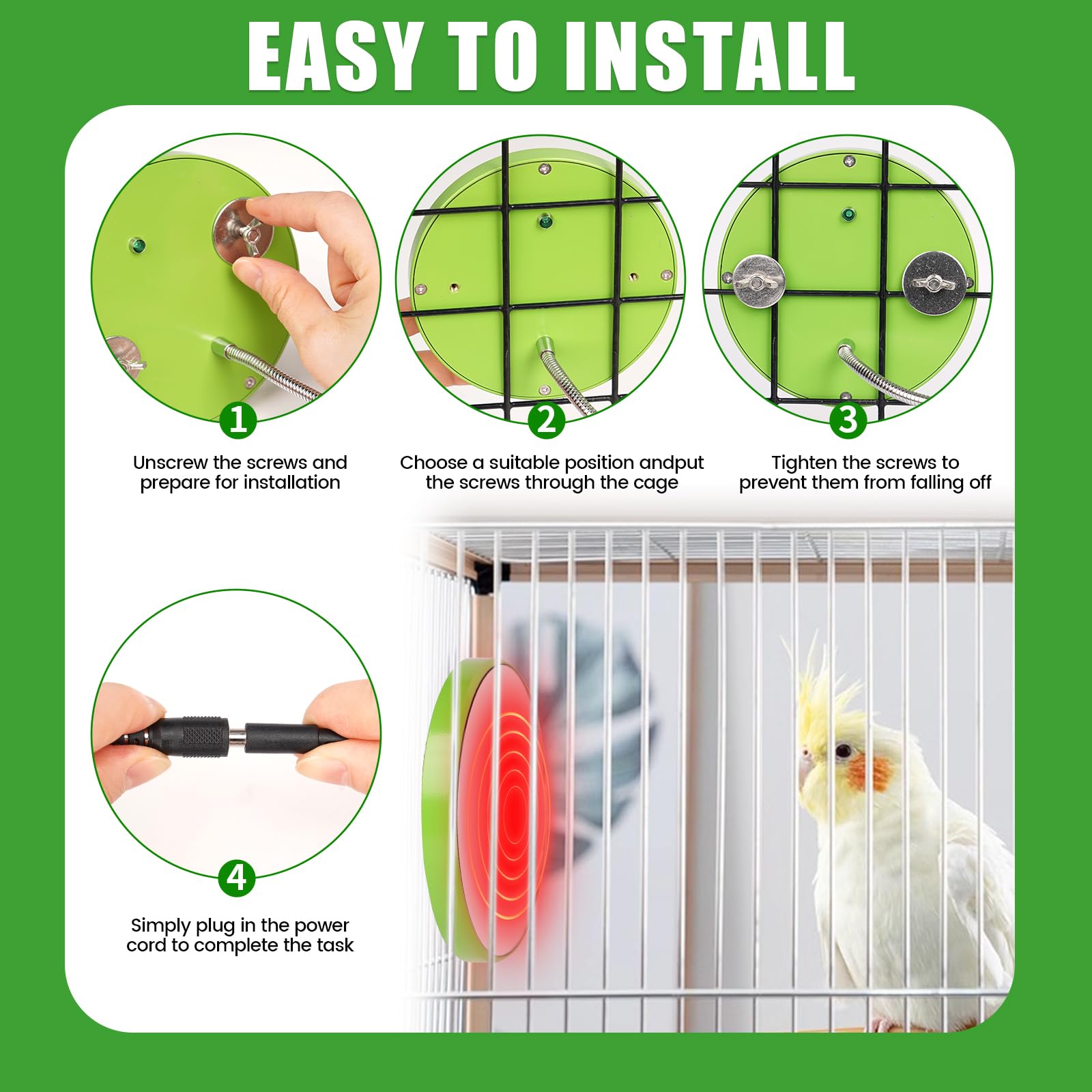 Riscaldatore Per Gabbia Per Uccelli Con Specchio, Riscaldamento Rapido Per Uccelli Da 18 W, Termostato Scaldapappagalli, Accessori Per Gabbie Per Uccelli Caldi Per Cacatua, Pappagalli, Verde