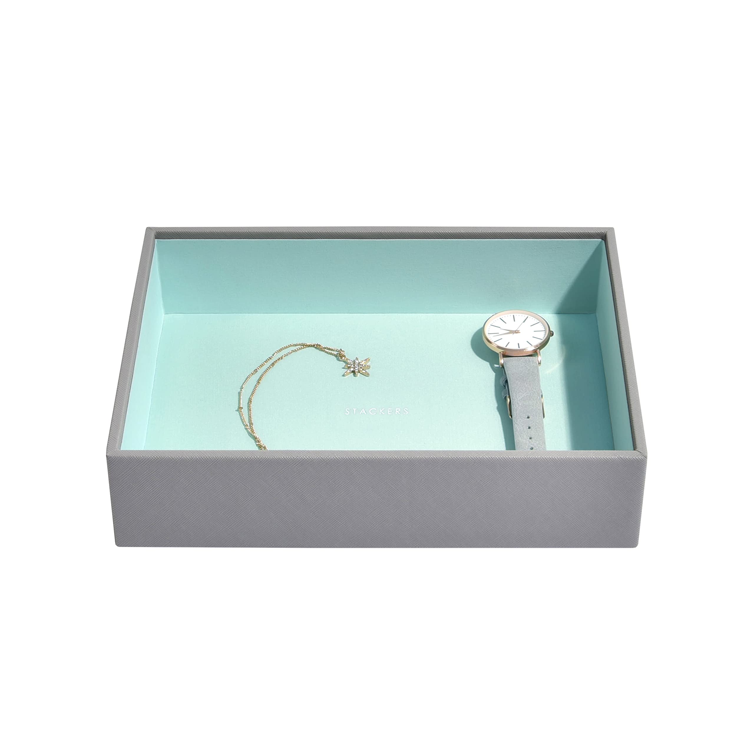 Stackers Dove Grey/Mint Green & Mint Classic Medium Jewellery Box Chunky Jewellery Layer