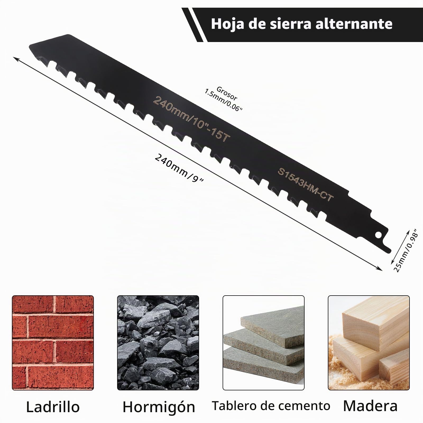 Hojas de Sierra Sable, Profesión Sierra De Sable, Accesorios Sierra sable, Hoja de Sierra Sable Universal para Metal, Madera, Hormigón Poroso,Ladrillo,Placa de Cemento (240 mm)