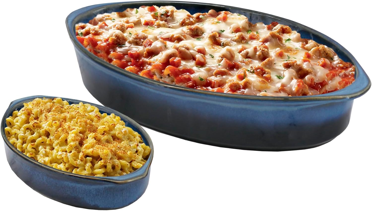 Emeril Lagasse 2-Piece Oval Stoneware Baking Dish Set - Versatile 1 & 2 Qt, for Baking, Perfect Casseroles, Roasts, Cake, Lasagna Pan, Microwave, Oven, Dishwasher, and Freezer Safe, S-803-2S-AZ