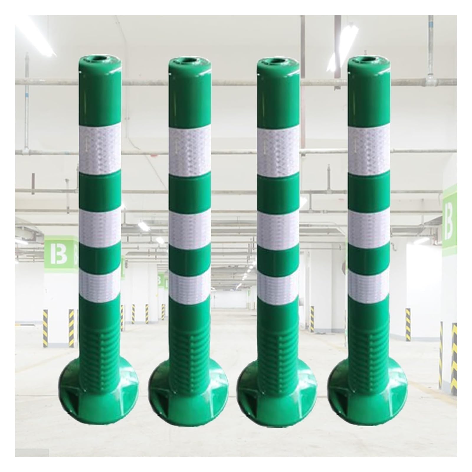 CWCQGH Safety Bollard Flexible Parking Space Blocker, Driveway Road Garage Lot Warning Barrier Cones (Green and White 76cm (30in) H)