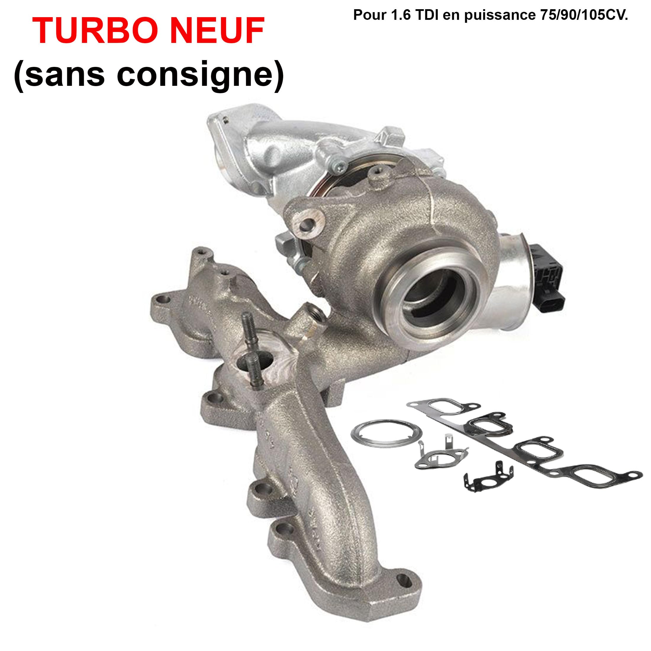 Partsline Turbo Turbocompresseur avec 5 Joints pour moteur 1.6 TDI 75/90/105cv – A1 Ibiza Fabia Rapid Polo Roomster – 03L253056D 03L253016A