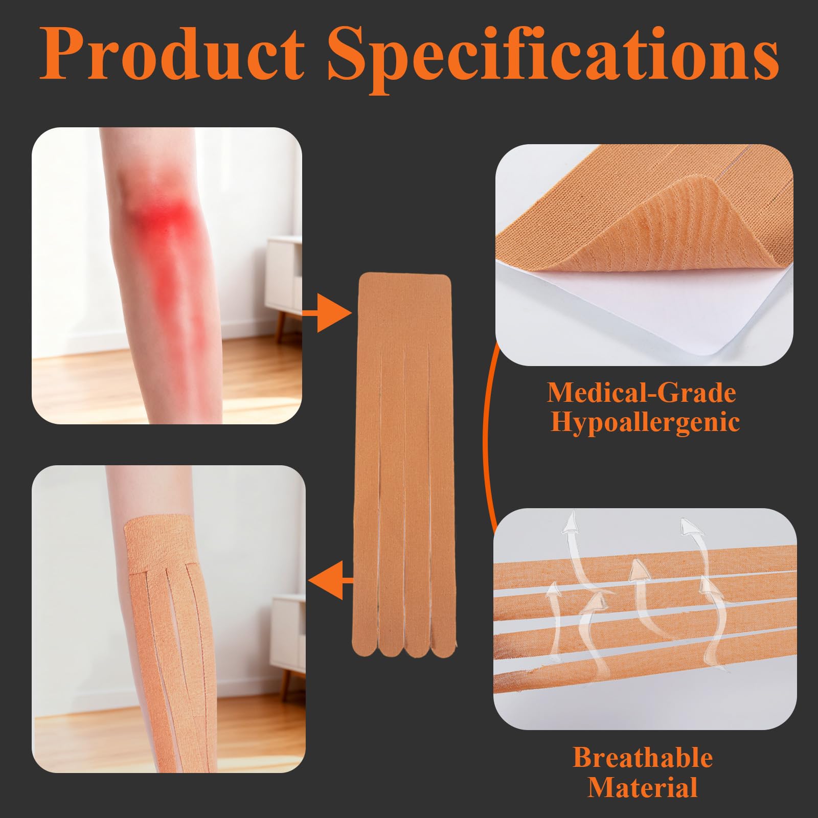 30 Stück elastisches Sporttape, Sporttherapie-Muskelband, Beinbandage gegen schlaffe Haut, vorgeschnittenes Kinesiologie-Fächerband, Ödemstreifen, elastische Fächerschnitte zur Unterstützung bei Schwe