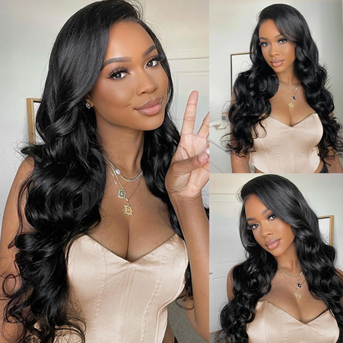 Wear and Go Glueless Human Hair Body Wave Wig, 4x4 Pre Cut Lace Front Brazilian Natural Hairline Pre Plucked - Image 2