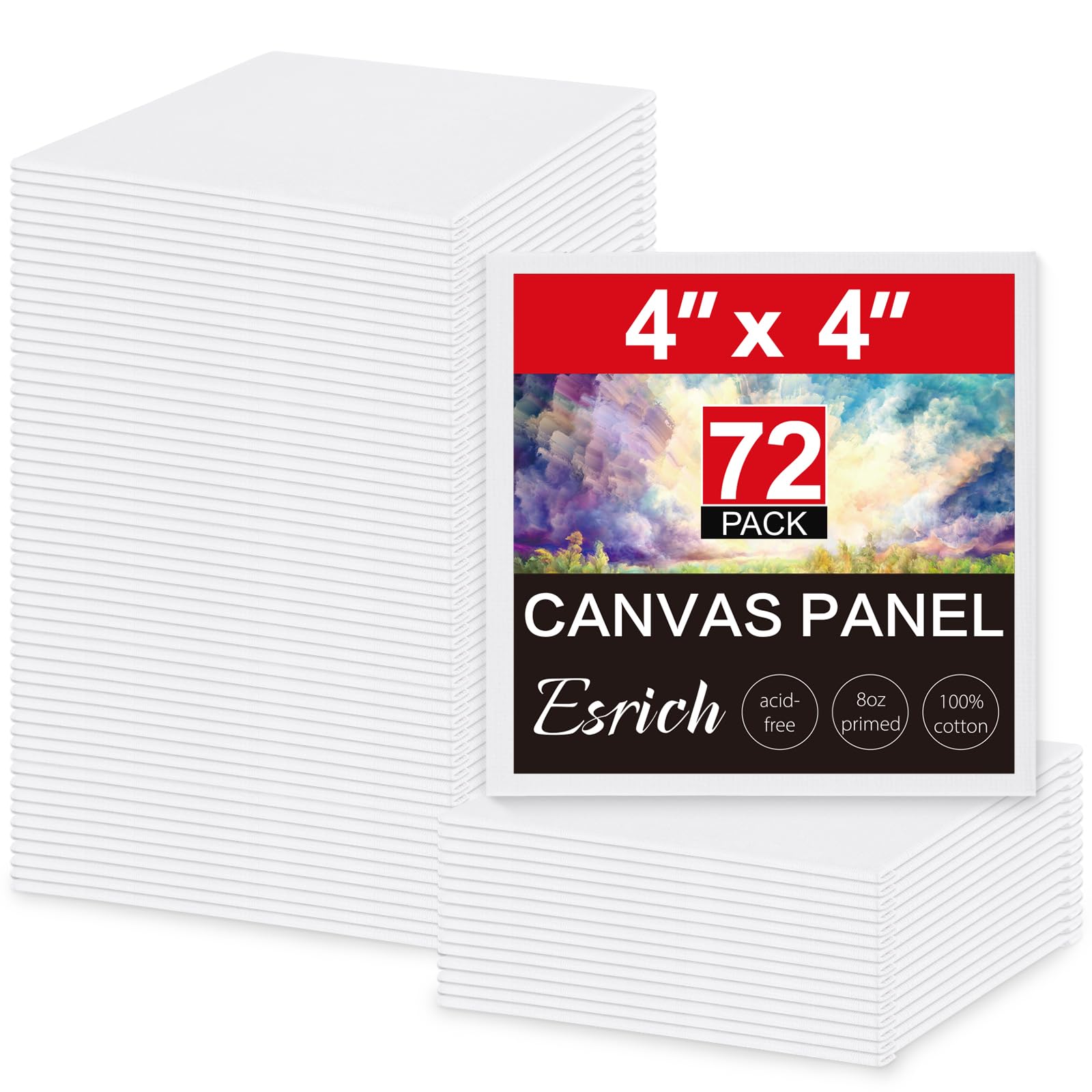 ESRICH Mini Canvases for Painting, 4x4In Canvas in Bulk 72 Pack Small Canvas Panels Cotton Paint Canvas Primed Acid Free Blank Canvas Boards for Oil,Watercolor,Acrylic,Gouache & Tempera