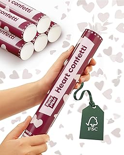 5 Konfettikanonen Herzen Weiß für Hochzeit - aus Biologisch Abbaubarem FSC Konfetti – Einfach und Sicher - 5-8 Meter Konfettistrahl - White