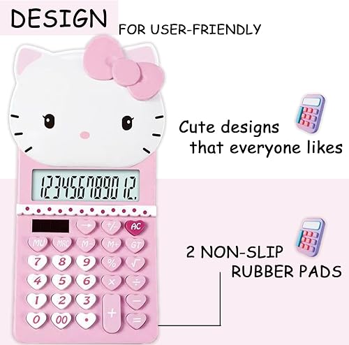 Miniatura 6 de waitfu - Calculadora de gato lindo con cubierta extraíble, calculadora de escritorio estándar con 12 dígitos, pantalla LCD grande y botón sensible,