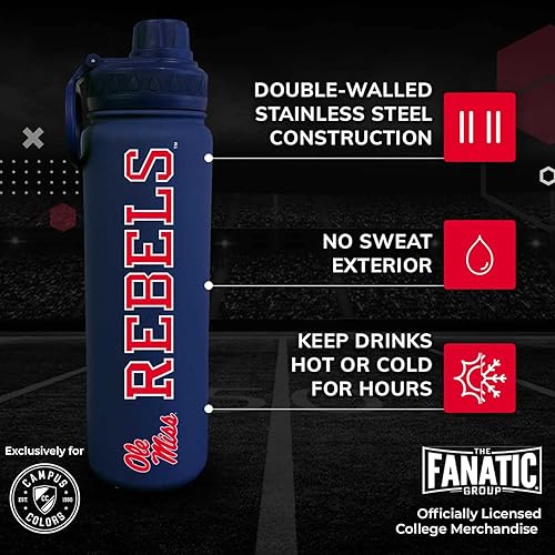 Vista 110 de Campus Colors Botella de agua de acero inoxidable de la NCAA, tapa giratoria, 24 onzas, clip de transporte, mantiene tus bebidas calientes o frías