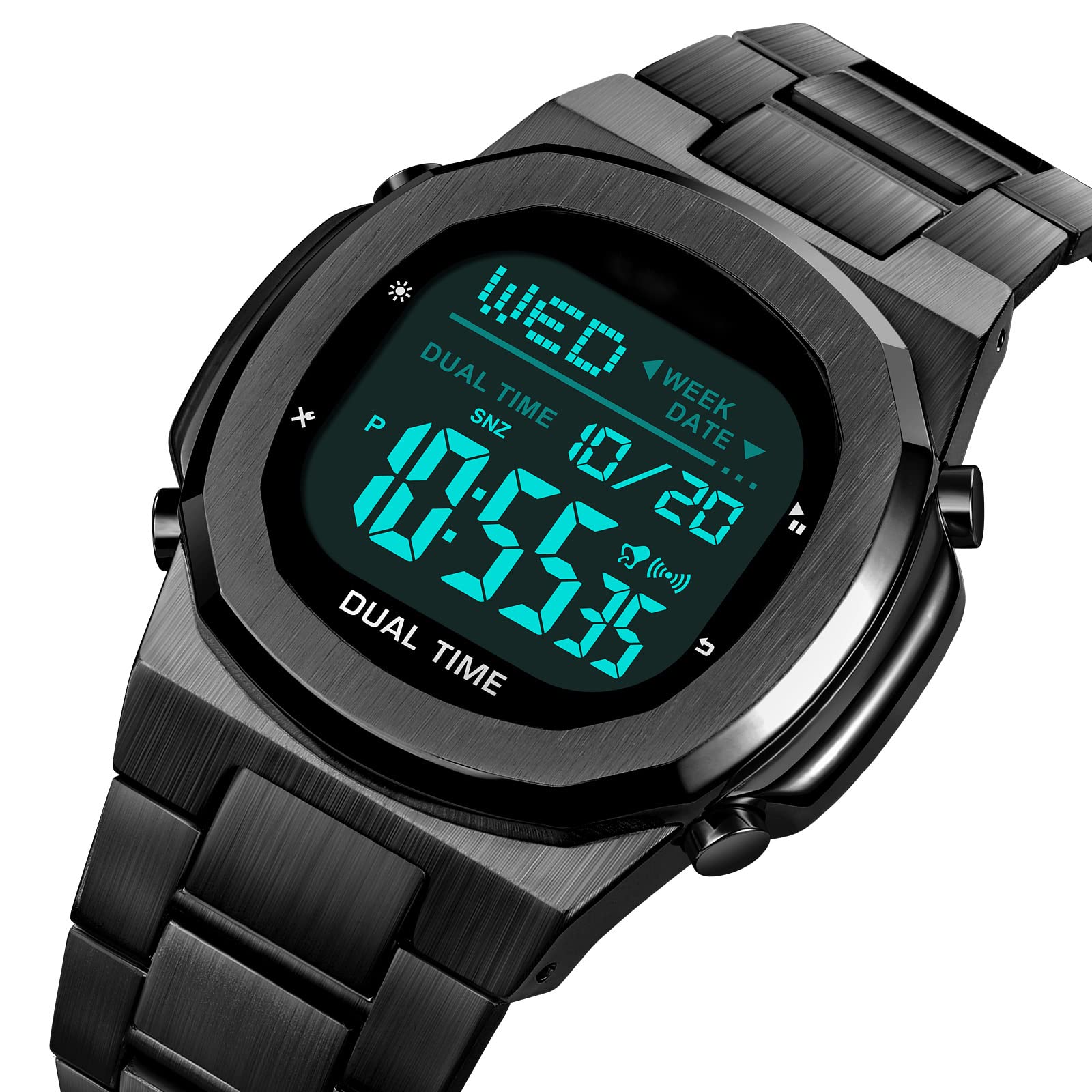 Reginald Orologio elettronico multifunzionale da uomo, orologio sportivo per attività all'aria aperta, con display digitale a LED, orologio in acciaio inox