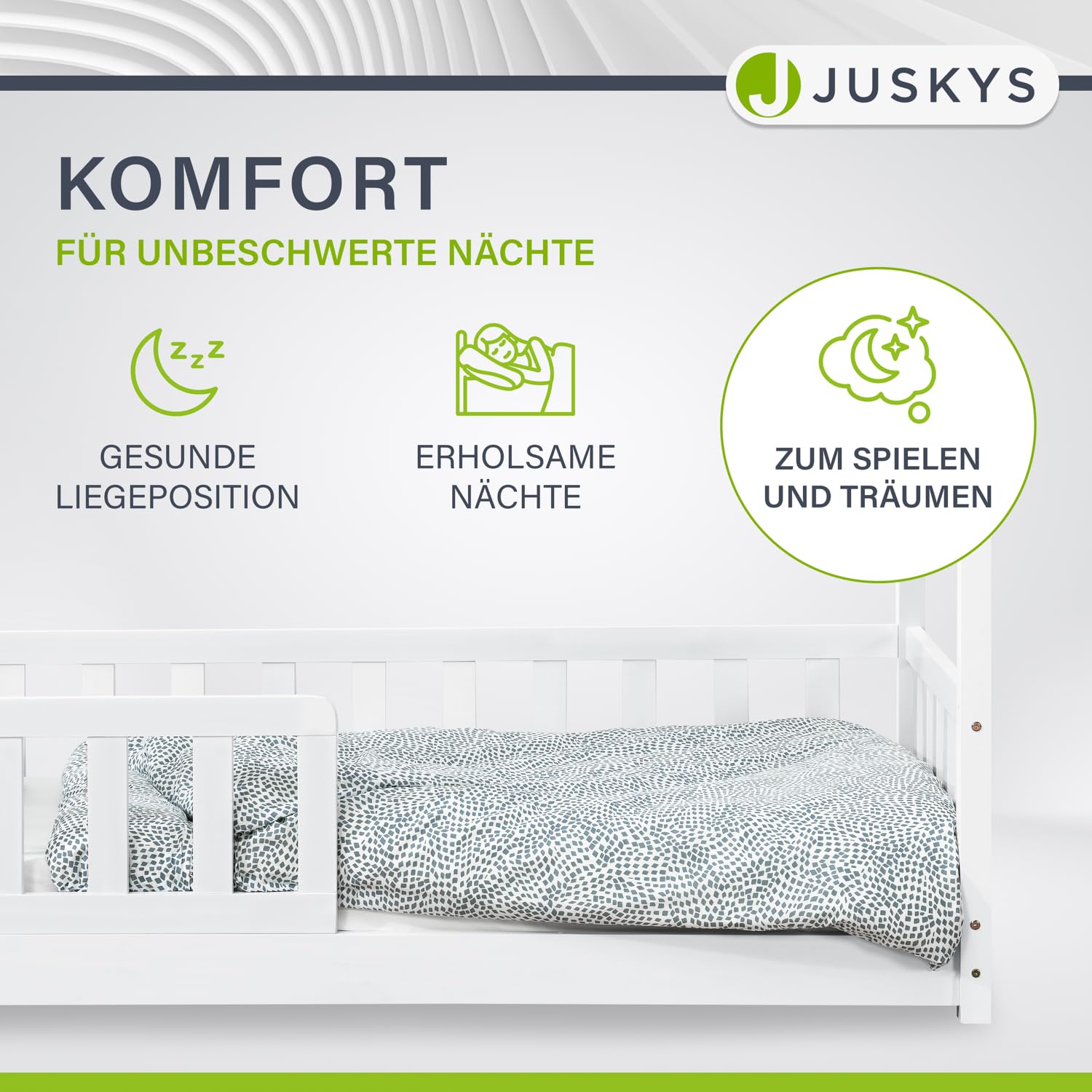 Juskys® Kinderbett Marli 80 x 160 cm mit Rausfallschutz, Lattenrost und Dach - Hausbett für Kinder aus Massivholz - Bett in Weiß