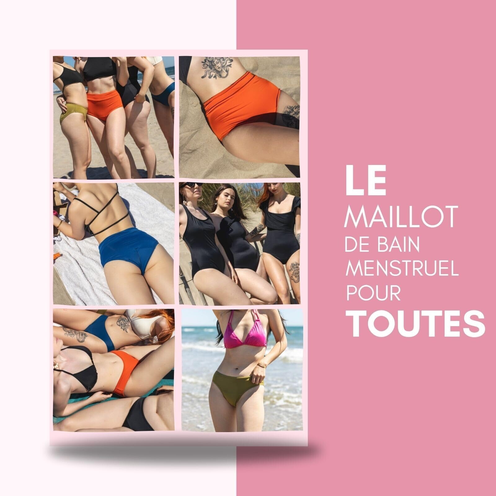 Maillot de Bain Menstruel Taille Haute - 4 Couches Absorbantes pour Flux Léger à Modéré - Protection Réutilisable - Résistant Chlore et UV - Marque Française - Eléonore