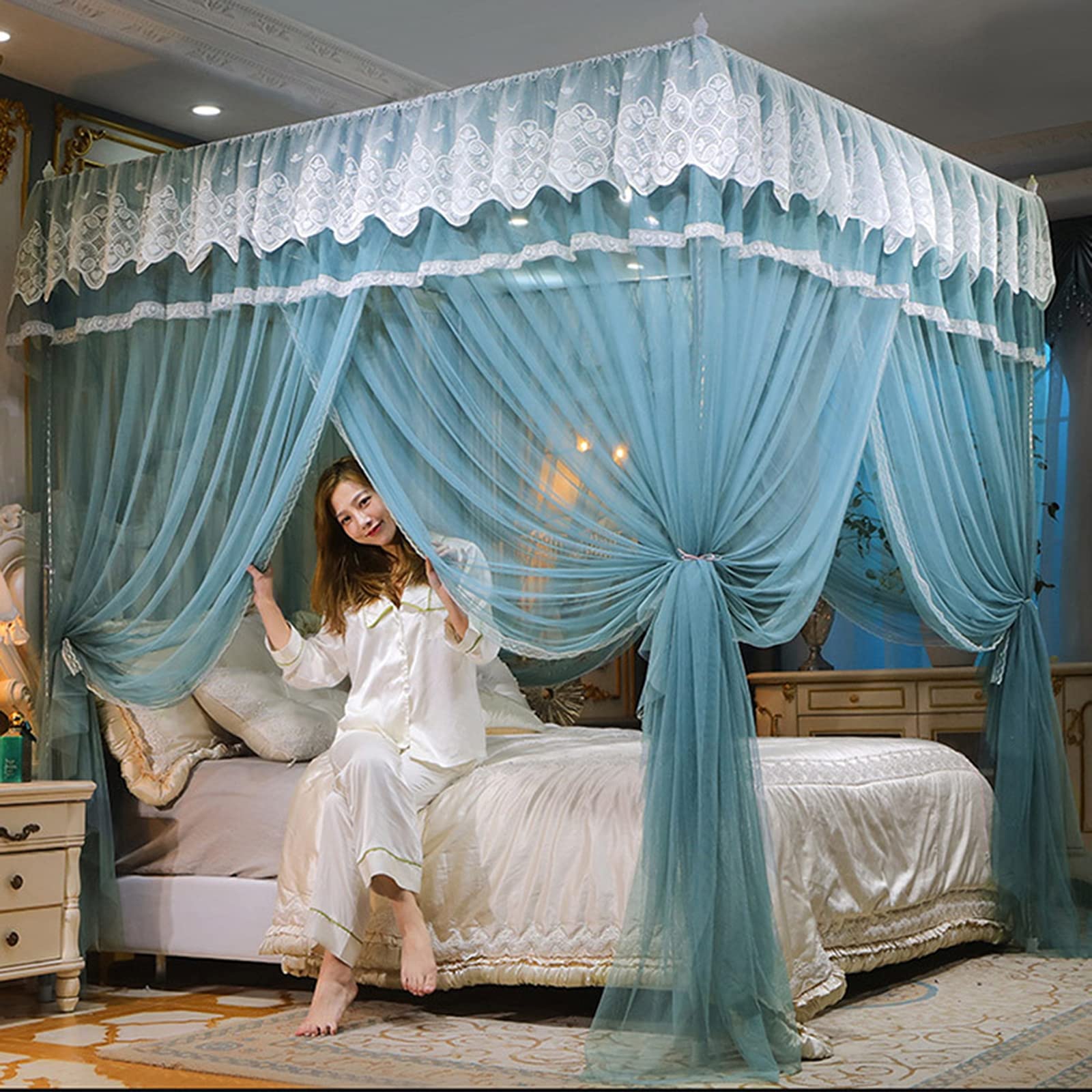 Moustiquaire baldaquin ciel de lit bleu 180x220 rideau de lit adulte et enfant maille