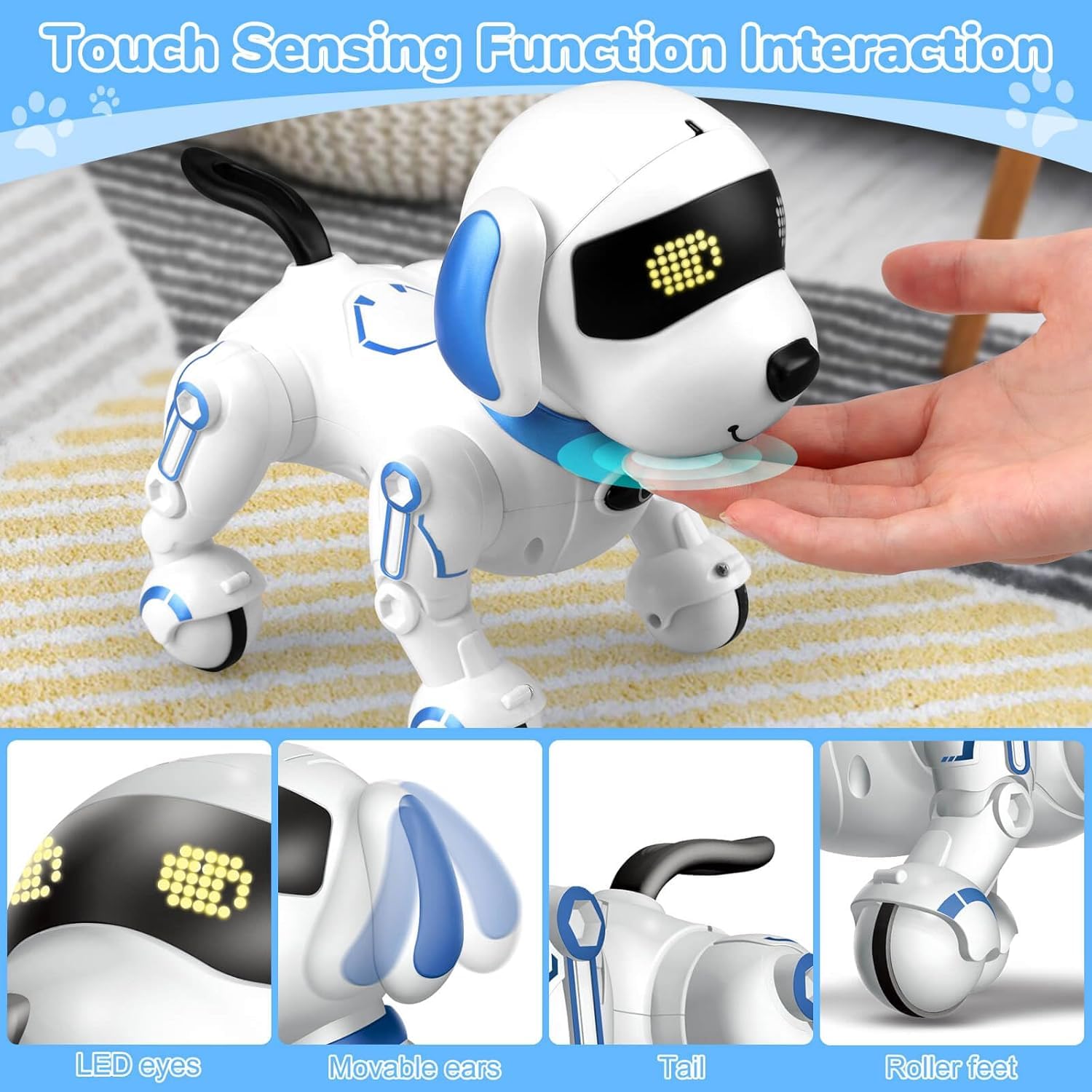 KING FORU Remote Control Robot Dog Toy, Interactive RC Dog Robot for Kids, Programmable Smart & Dancing Toy, Imitates Animals with Sound & LED Eyes, Fun Mini Pet Robot for Children 4