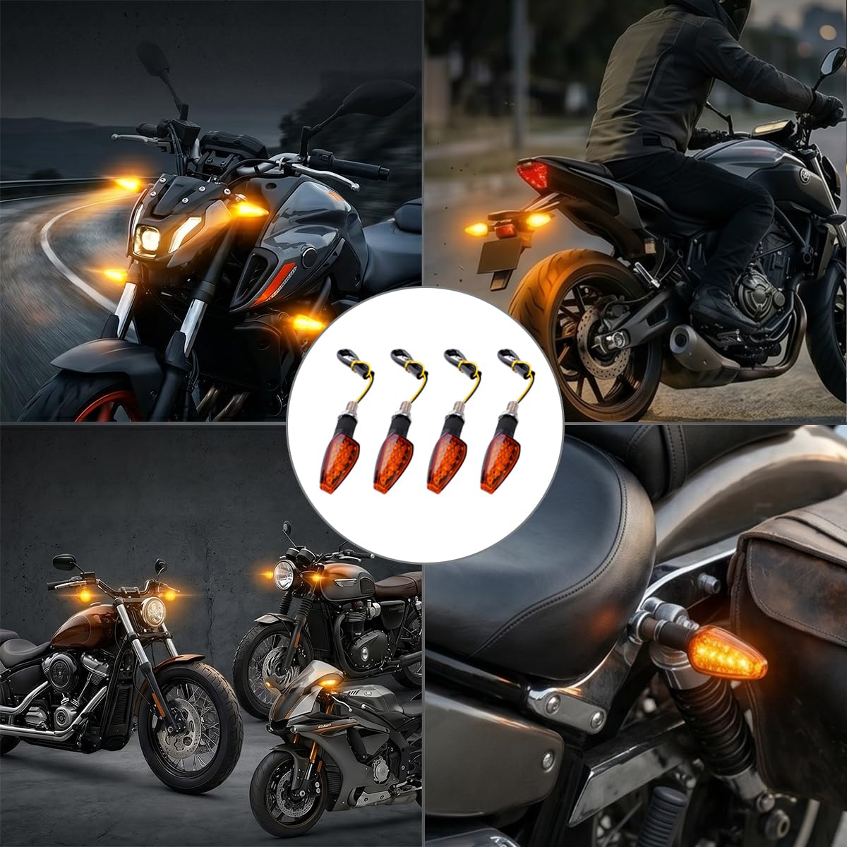 Intermitente Moto LED Homologado 4pcs, Indicador de Dirección Universal 12V 14 LED F5, Estanco IP68 Intermitentes para Scooter Quad Cruiser Mobylette, Lente Ahumada, Montaje Fácil Tornillo M8