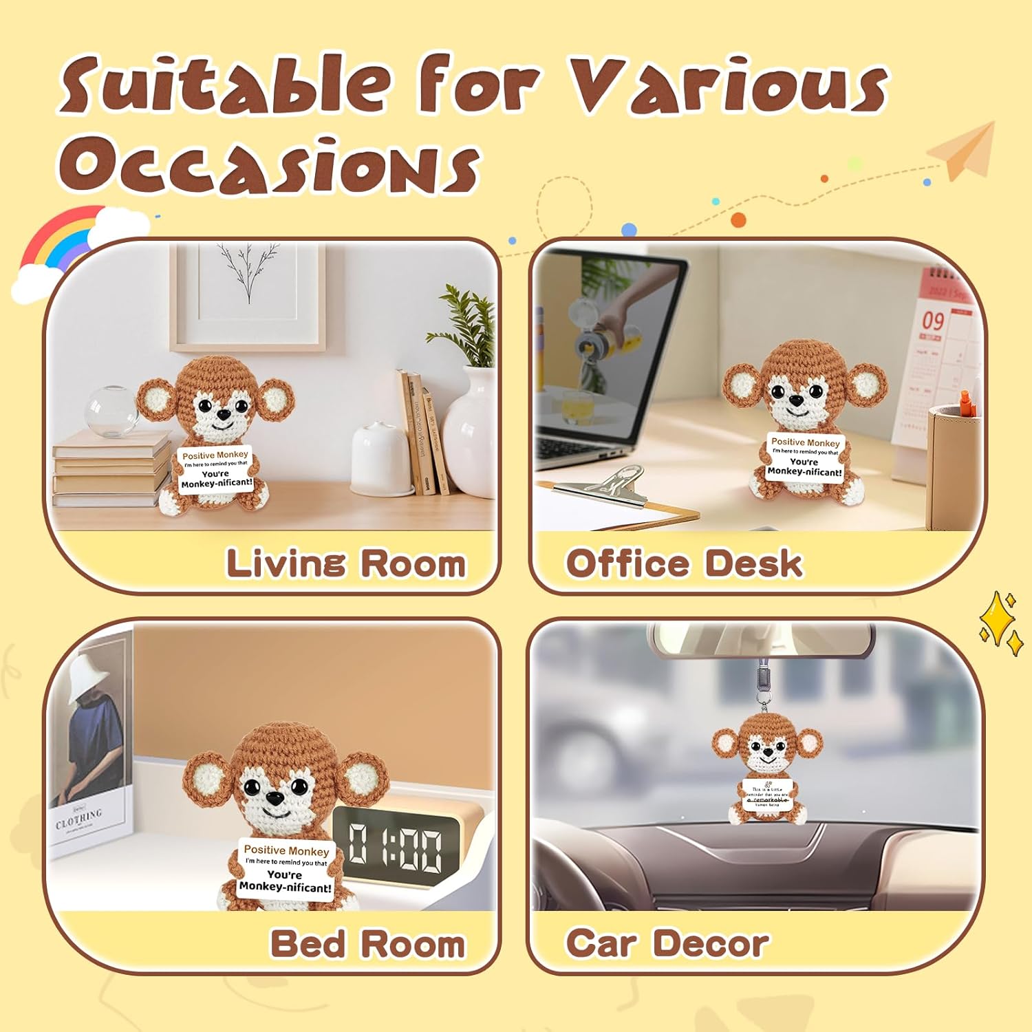 Hoedia Cute Funny Gifts for Her/Him/Friend/Coworker - Emotional Positive Crochet Animals Monkey, Women Men Unique Thank You Gift for Mother’s Day, Easter, Birthday, Retirement, Desk Decor - Image 6