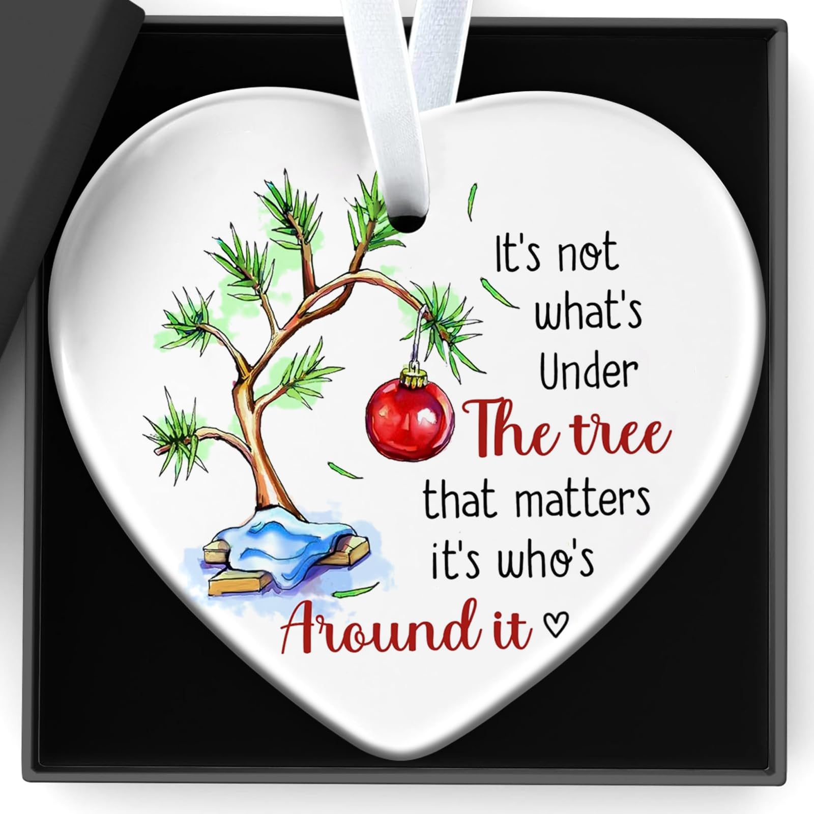 Qylazune Red Sister Gifts Christmas Decoration Personalization Ceramic Sign It's Not What's Under The Tree That Matters It's Who's Around It For Sister Birthday Christmas Tree Ornament Home, Office Plaque