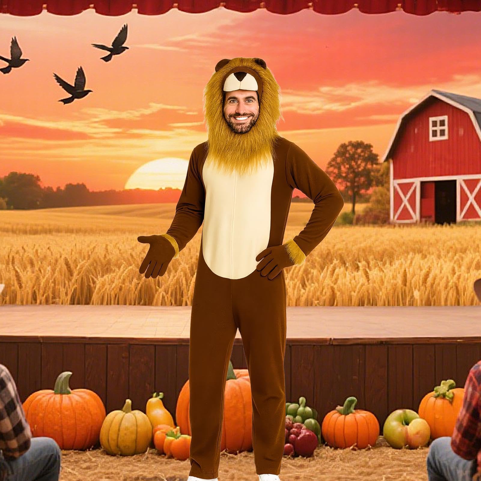 Onesie Lew Realistyczny Kombinezon Zwierzęcy | Lew Strój Halloween Dla Mężczyzn na Imprezę Halloweenową, Event Cosplay, Produkcję Teatralną, Przedstawienie Szkolne,