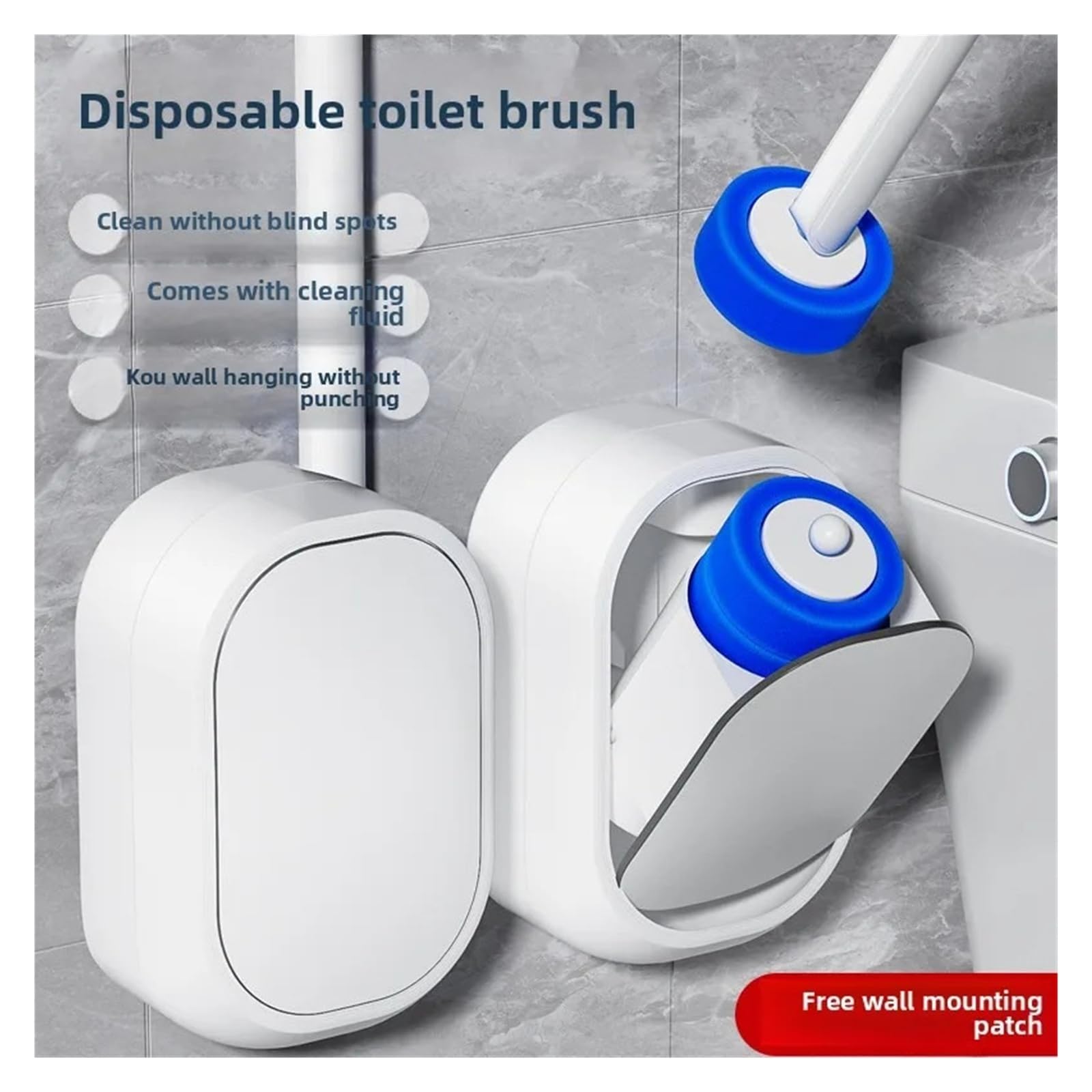 WC-Bürsten-Set mit Ersatzköpfen, Wandmontage, kein Bohren, perfekt für die Badezimmerreinigung, inklusive 18-teiligem Zubehör für den Heimgebrauch