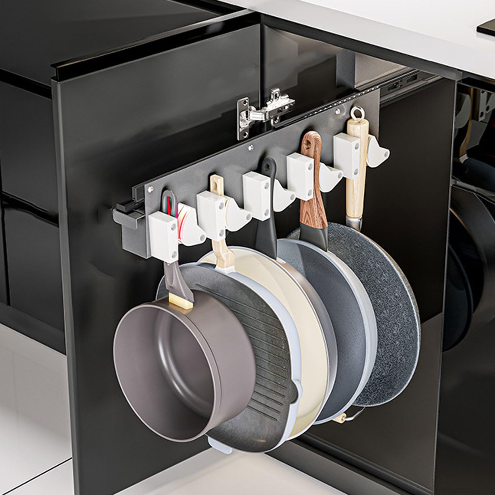 LHBM Pull Out Hanging Pot Rack with Hook for Cabinet Pull Out Pot and Pan organizer Adjustable Pot Racks with Sliding Rail Storage Utility Rack Used for Kitchen/Closet/Cupboard B,50cm