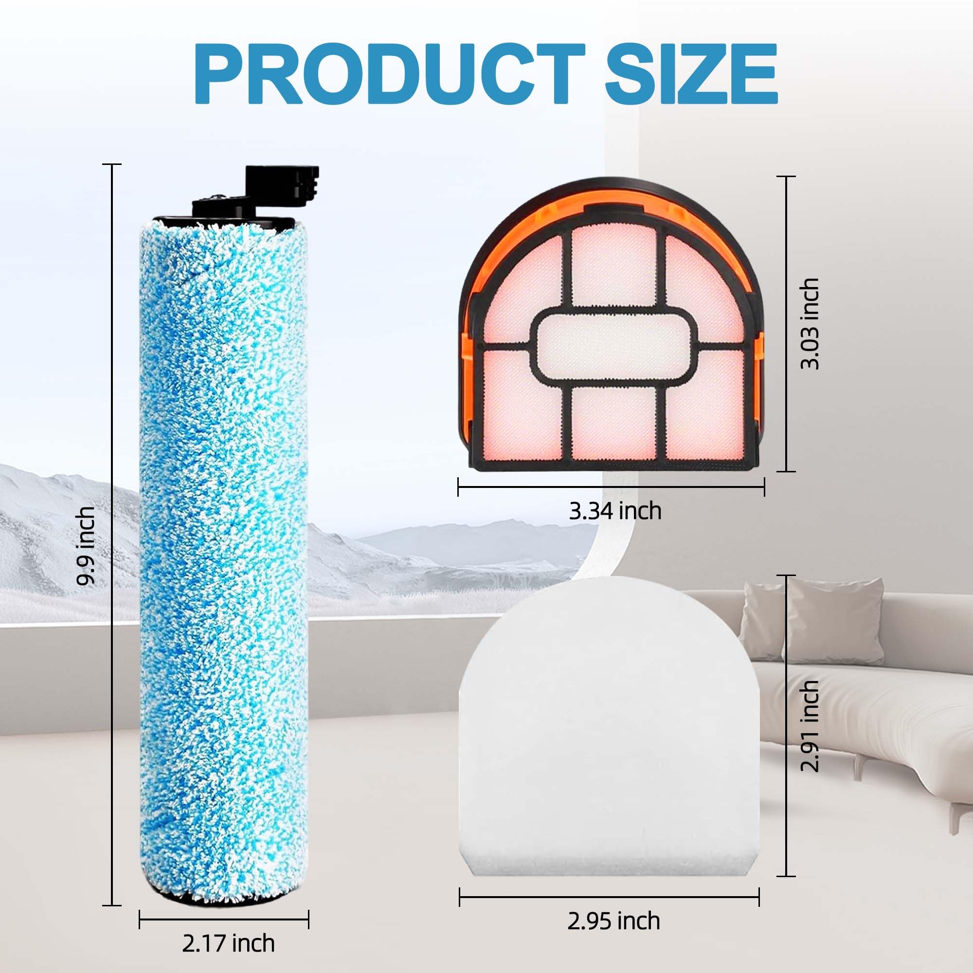 Paquete de 9 cepillos de rodillo de repuesto y filtros de espuma compatibles con aspiradora Shark WD101, AW302, WD201, WD161 WD261 AW261 Hydrovac XL 3 en 1, accesorios inalámbricos Pro XL