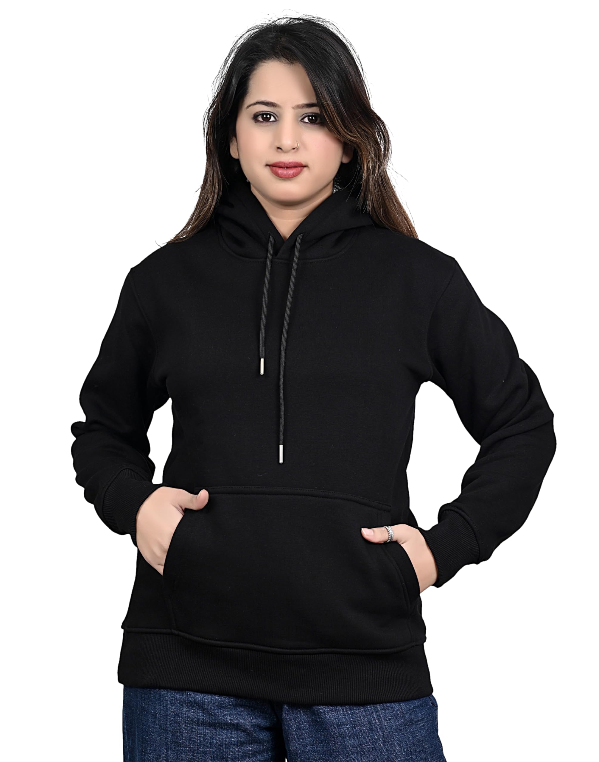 Casual Solid Full Sleeves Women Stylish Hooded Neck Fleece Hoodie for Winter-image-35