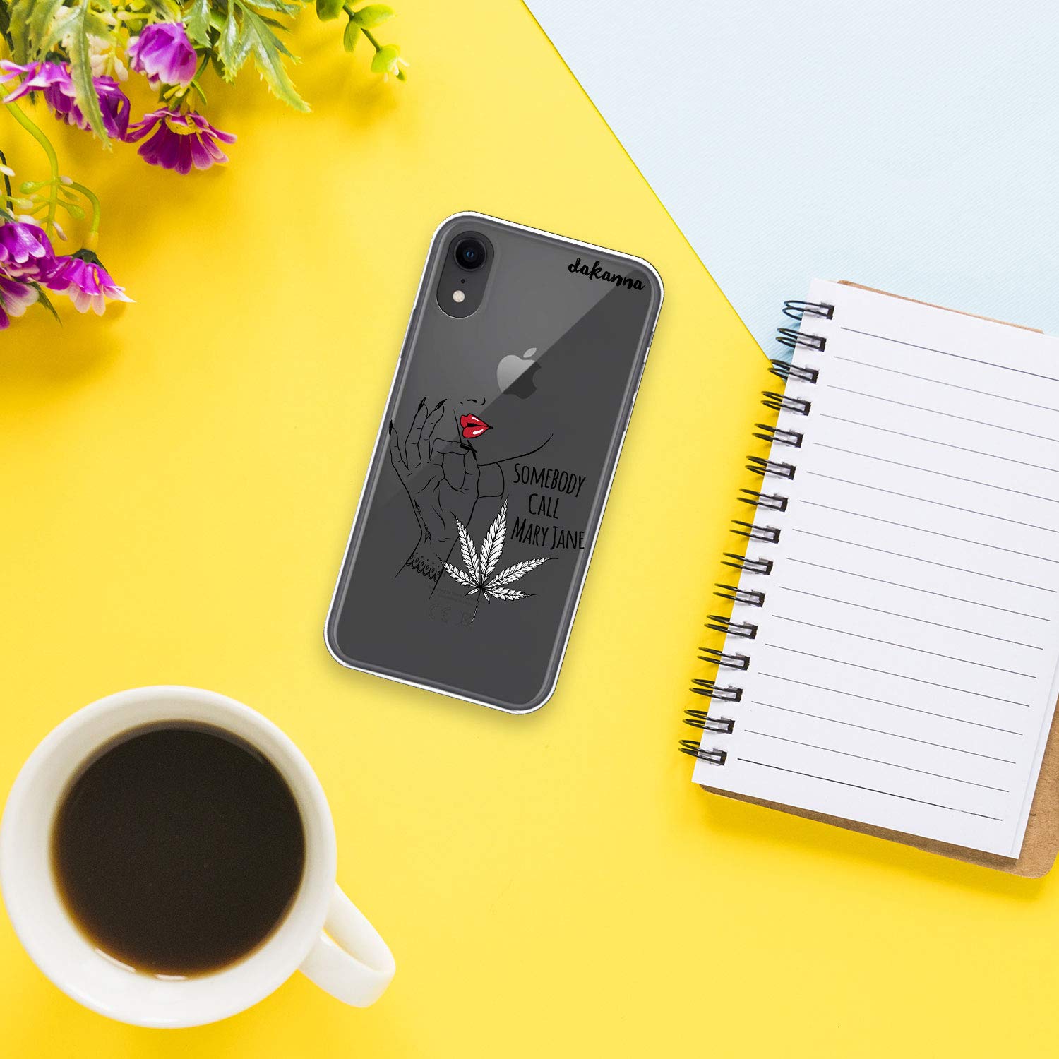 dakanna Custodia per iPhone XR | Ragazza con Le Labbra Rosse, Frase: Somebody Call Mary Jane | Cover in Gel di Silicone TPU Morbido di Alta qualità con Sfondo Trasparente