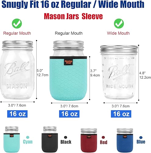 Miniatura 2 de Desing Wish Funda de neopreno para tarro Mason de boca regular de 12 onzas, 12 onzas, antideslizante, acogedora, aislada, fundas protectoras de 2.6