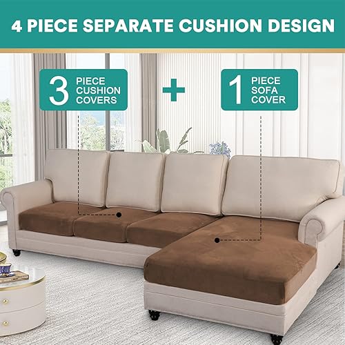 Miniatura 9 de cjc Fundas de terciopelo para sofá, fundas elásticas universales para sofá o diván, fundas antideslizantes en forma de L, funda para sofá para sofá