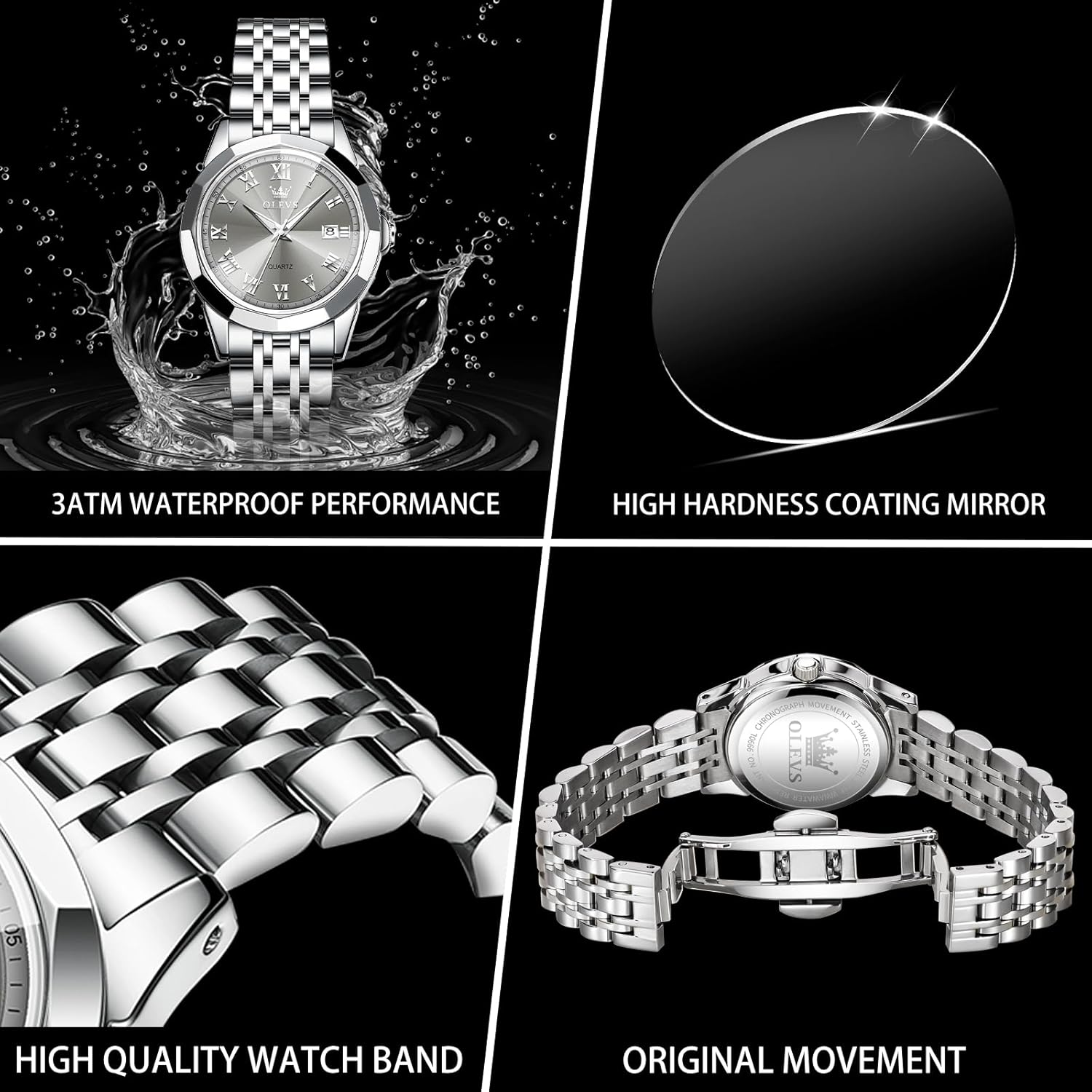 OLEVS Womens Watch Luxury Waterproof Silver Watch for Women Analog Quartz Stainless Steel Ladies Dress Watches Casual Wrist Watches for Woman Small Face with Date Reloj para Mujer - Image 6