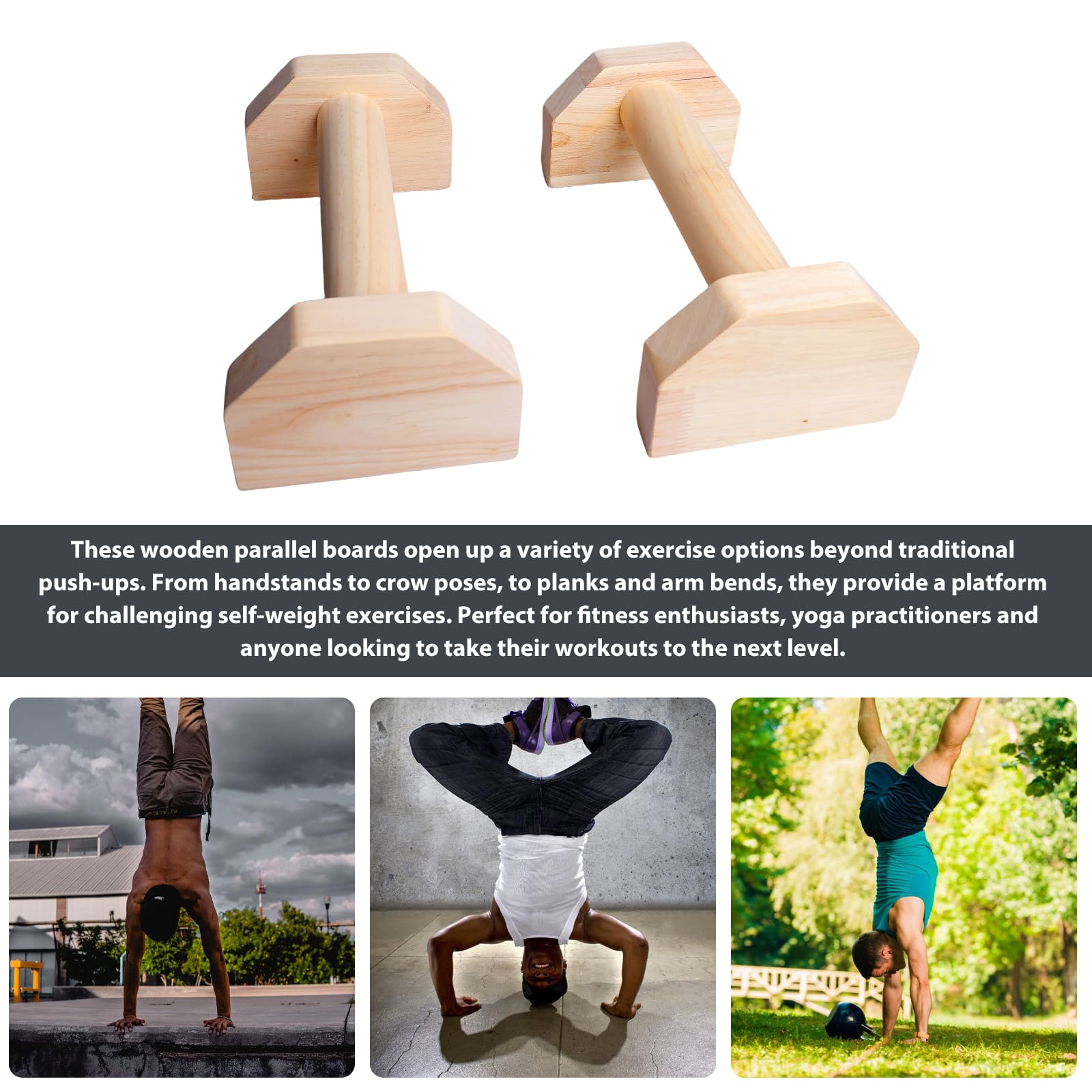 Maniglie per Flessioni: 2 Pezzi in Legno di Pino Parallele, Maniglie Antiscivolo per Flessioni, Yoga, per Interni ed Esterni (25 cm, Colore Naturale)