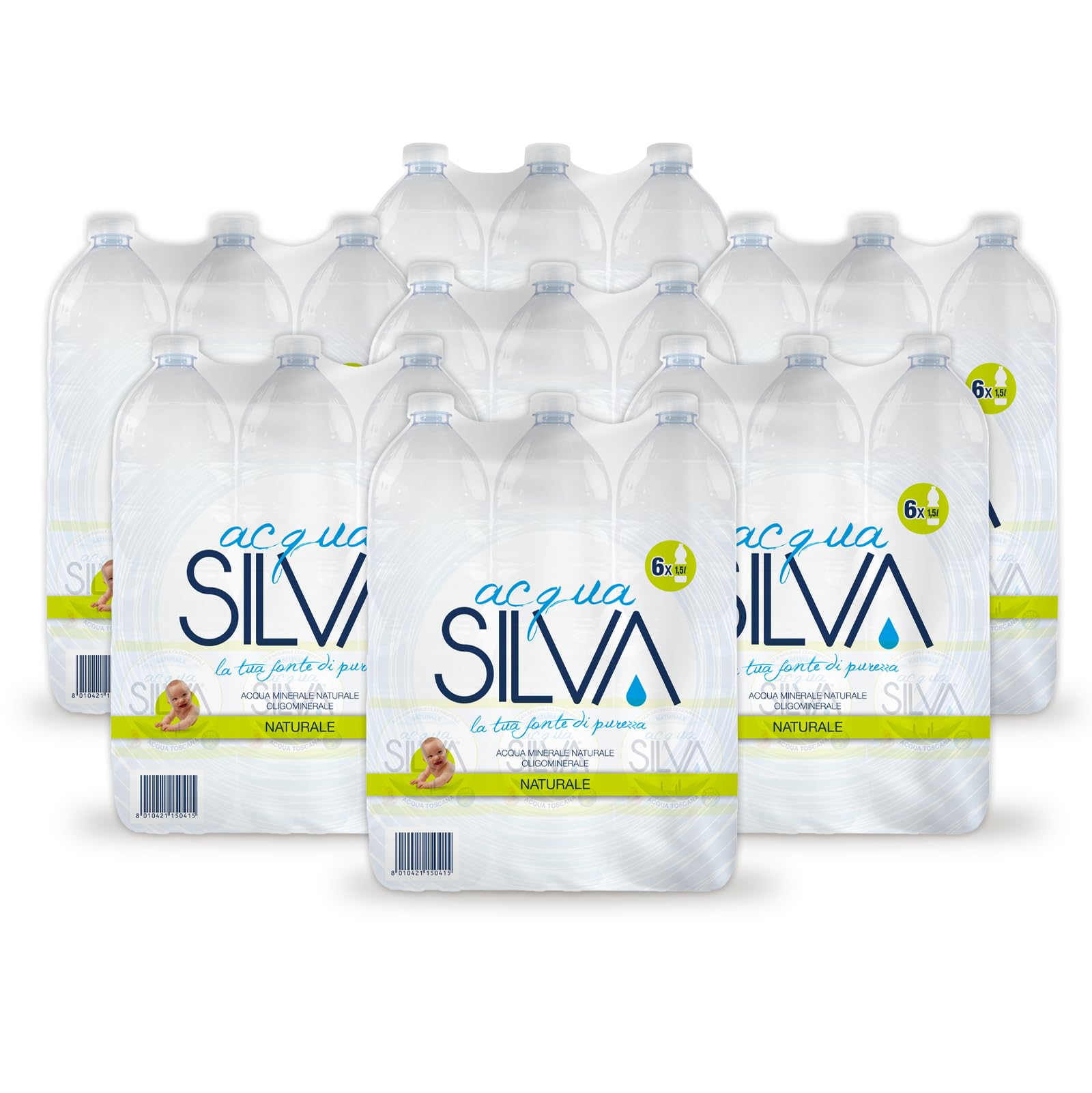 Acqua Silva Naturale – Confezione 7 fardelli (6 bottiglie 1,5 L a fardello) (tot. 42 Bottiglie da 1,5 L) – Leggera e Oligominerale