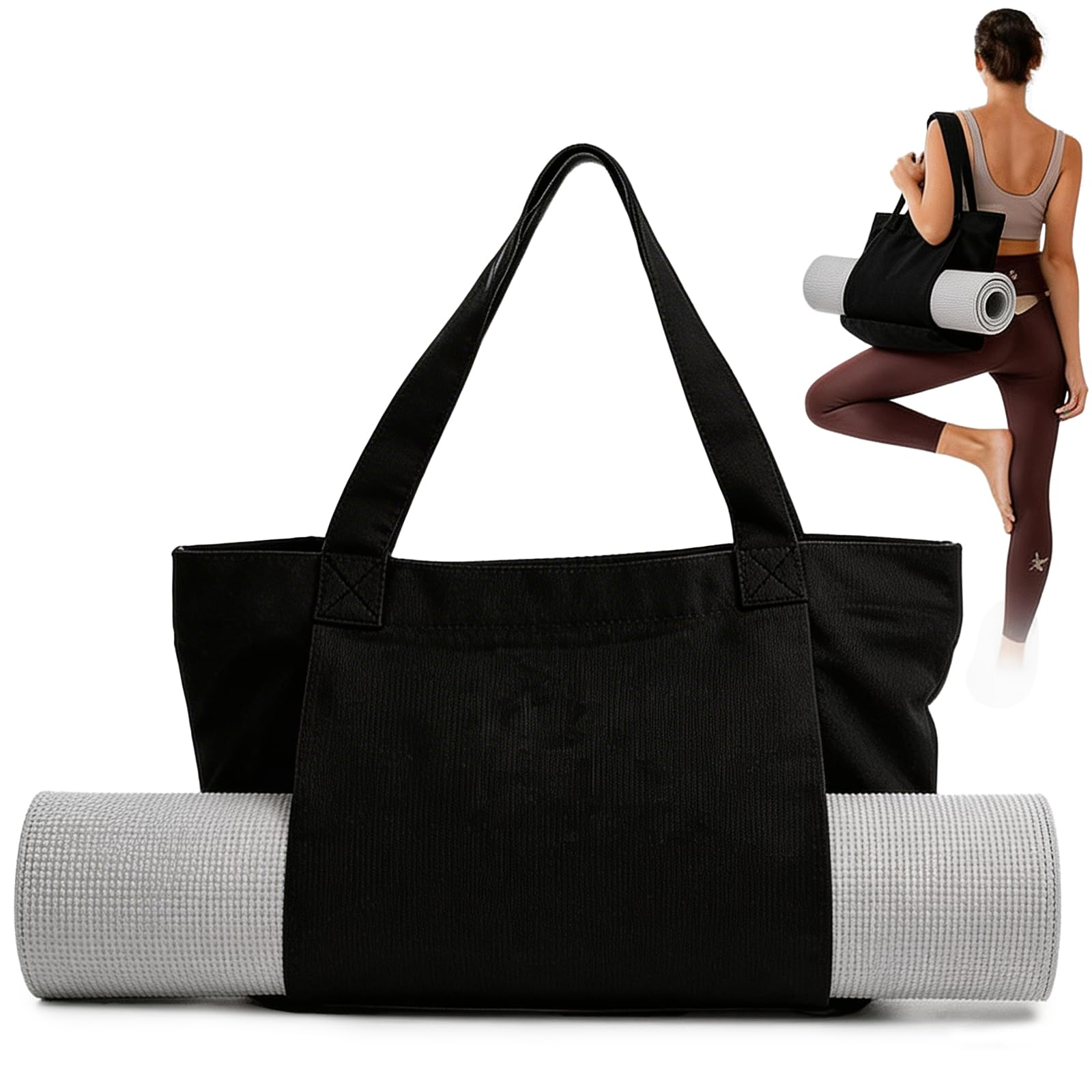 BOYSSPAA Yoga Mat Bag Sport Gym Bag Pilates Bag with Full Zipper for Thick Mat Yoga Mat Bag Yoga Tote Carrier Shoulder Bag Carryall Tote for Yoga Pilates Daily Use Travel Beach and Gym (Black)