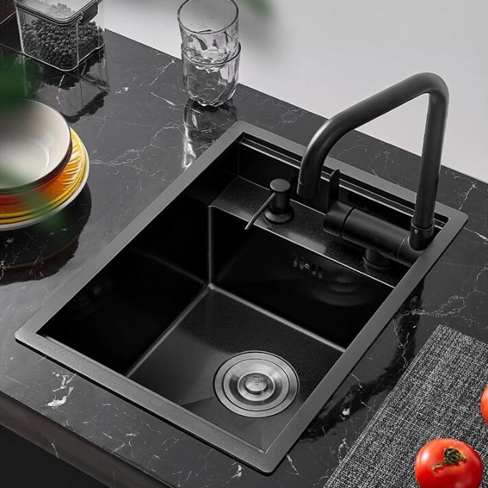 Lavello da Cucina Invisibile a Vasca Singola in Acciaio Inox con Coperchio Lavello da appoggio Compatto per drenaggio Lavaggio Verdure.Lavello salvaspazio per Piccoli spazi