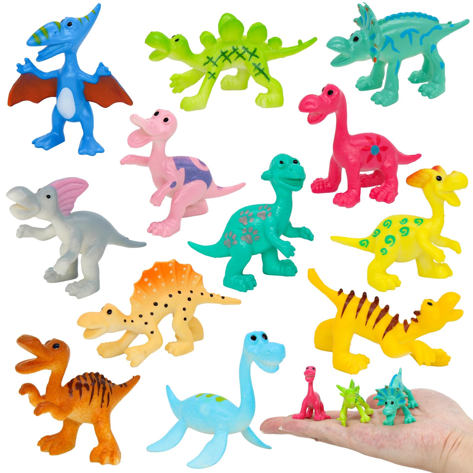 iftnotea 12PCS Cute Mini Dinosaurs Toy Figures for Kids, Plastic Dino Figurines Cake Topper Toy Set, Easter Eggs Christmas Birthday Gift for Toddlers