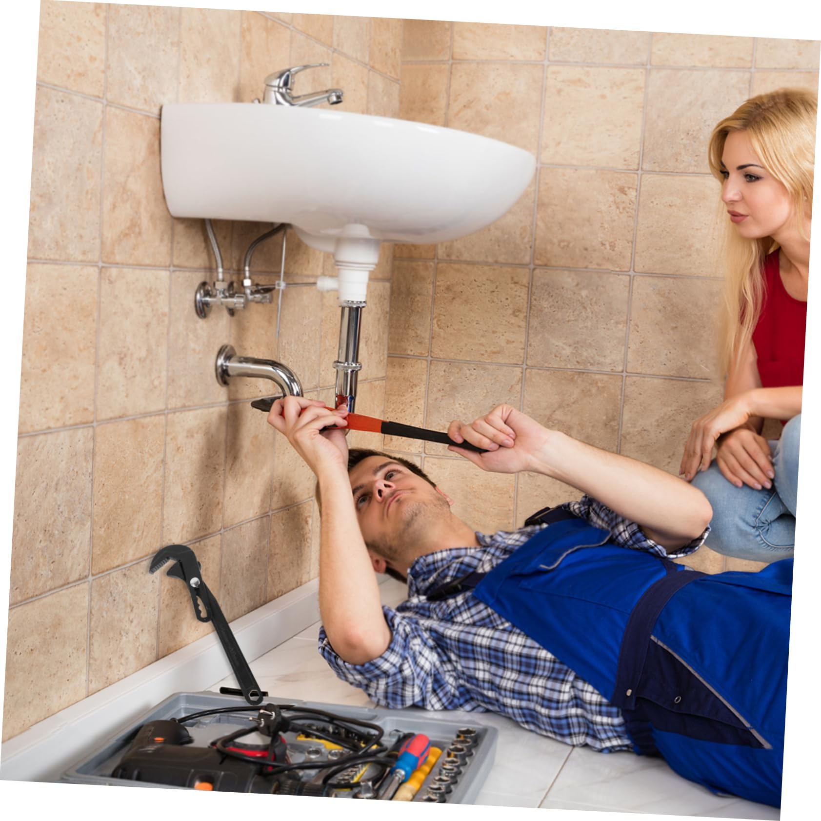 NUOBESTY Llave Ajustable Multifuncional para Fontanería en Baño y Reparaciones Domésticas, Acero Cromo-vanadio, Diseño Moderno y Fácil de Transportar
