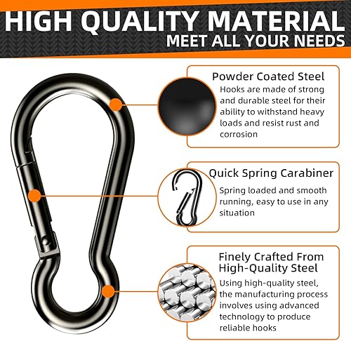 Miniatura 4 de Clip de mosquetón, clips de mosquetón de 2.75 pulgadas, resistentes, paquete de 10 mosquetones pequeños, conector de cuerda resistente para llaves,