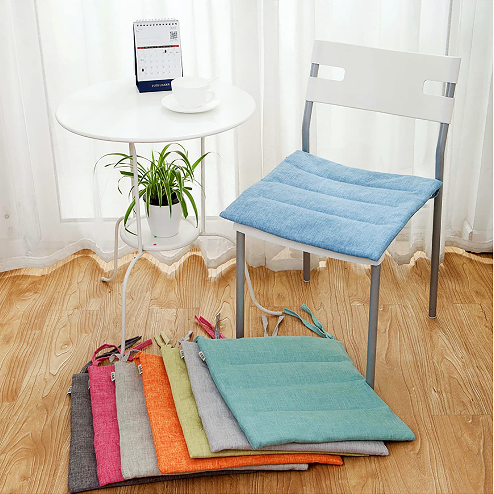 Cuscino per Sedile da Cucina per Patio Ufficio Giardino,Cuscino per Sedia in Lino Tinta Unita Comfort Cuscino per Sedia da Pranzo Traspirante con Lacci,Cuscino per Sedia Quadrato-Verde 50x50