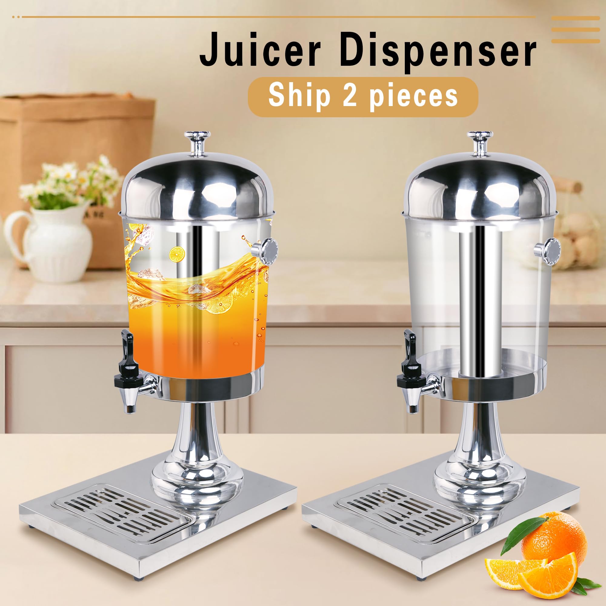 Hakka Deux distributeurs de boissons de 8 L avec robinet, distributeur de jus, distributeur de boissons en acier inoxydable étanche, distributeur d'alcool/cocktail/lait/eau pour boissons froides et