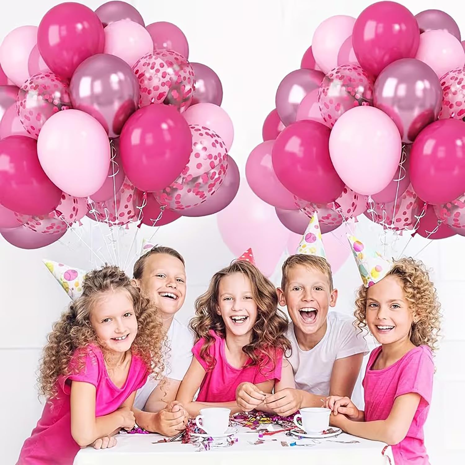 60 szt. różowych balonów dekoracyjnych, 30 cm, różowe balony lateksowe, metaliczny design, urocze balony z konfetti, zestaw dla kobiet, dziewcząt, na przyjęcie urodzinowe, walentynki, rocznicę ślubu