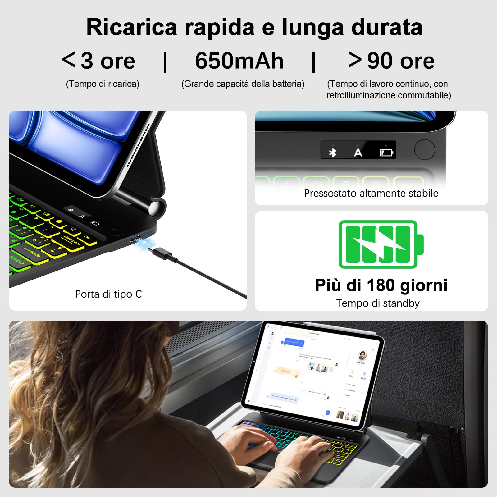 IVEOPPE Tastiera Custodia Magnetica Touchpad per iPad Air 13 13" M4 2026/M3 2025/M2 2024, iPad Pro 12.9 6a/5a/4a/3a Gen, Supporto a Sbalzo Galleggiante, Retroilluminazione a 7 Colori Trackpad, Nero