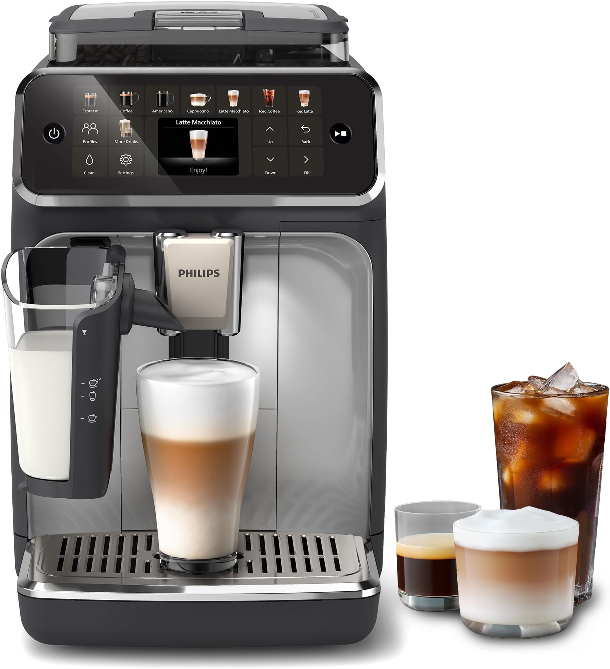 Philips 5500 Series Bean to Cup Coffee Machine – 20 Hot & Iced drinks, LatteGo Milk Frother, Fastest-to-Clean, 40% Quieter, Ceramic Grinder, Fully Automatic Espresso & Cappuccino maker – EP5546/70