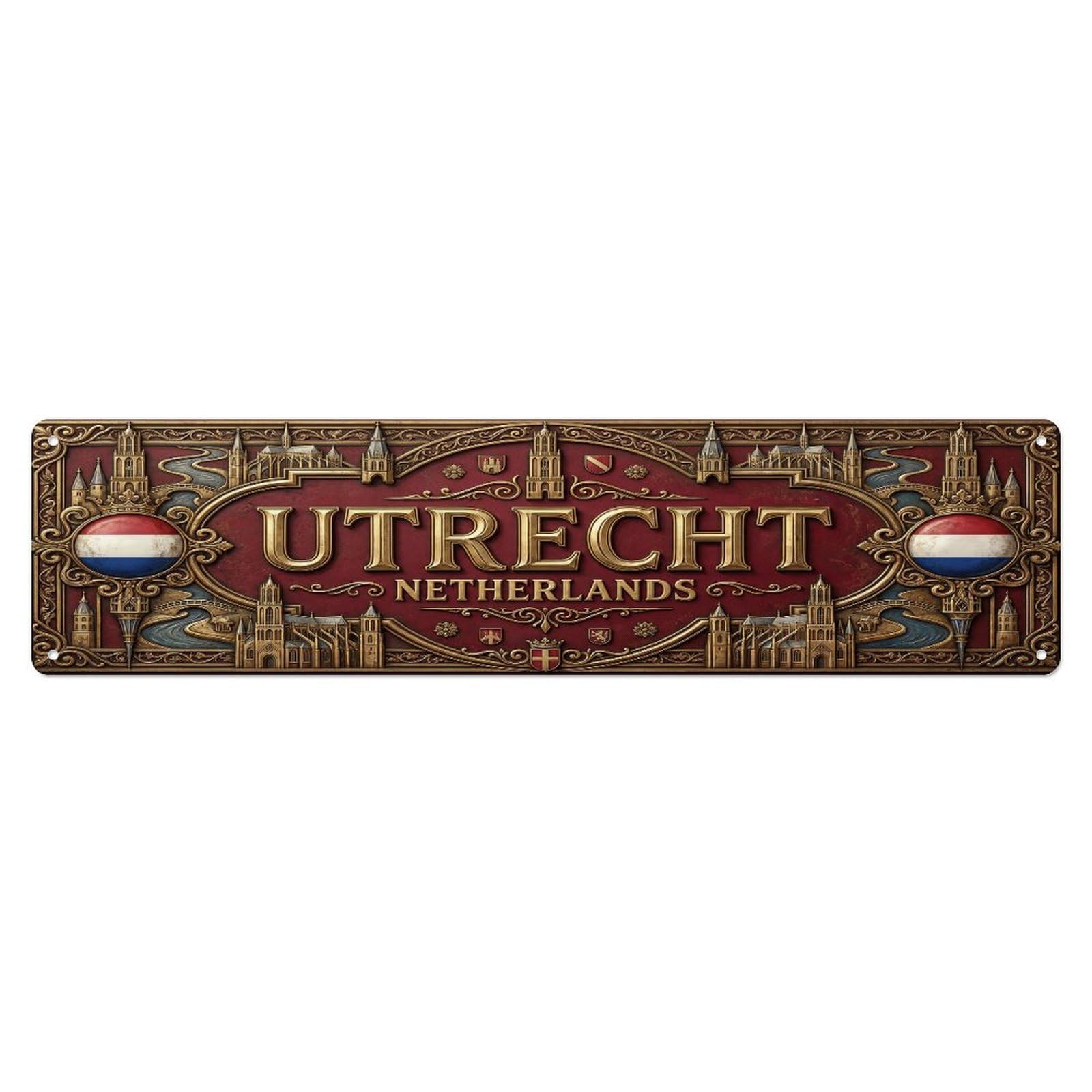 Cmhok Vintage Style Vintage Utrecht Netherlands Flag Pattern Metal Tin Sign Wall Decor For Cafe, Club, Garden Metal Poster 4X16inch