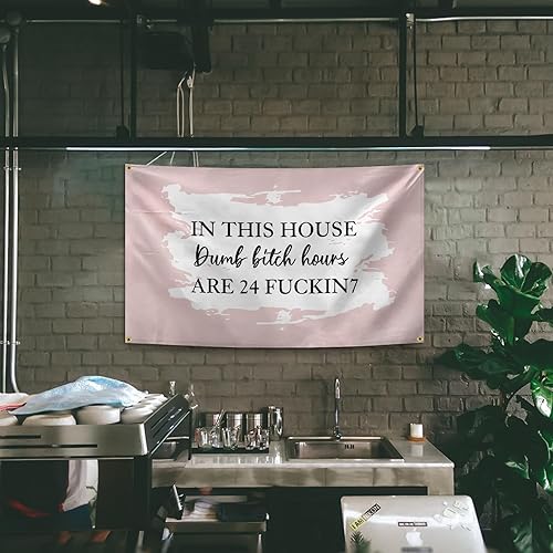 Miniatura 4 de NuFiya In This House Dumb Bitch Hours Are 24 Fuckin 7 Tapiz divertido de 3 x 5 pies, con ojales de latón para decoración de dormitorio