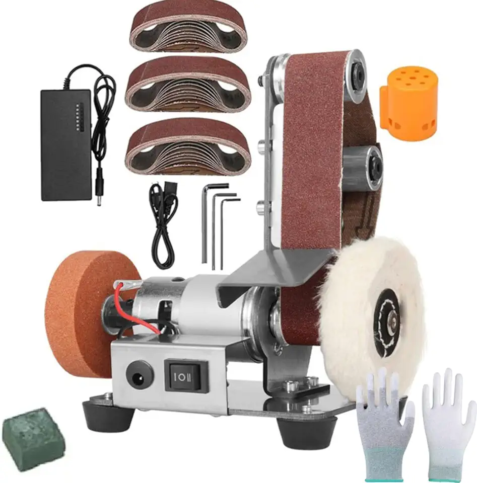 Lixadeira De Cinta Mini, Lixadeira EléTrica 3 Em 1,7 Velocidades AjustáVeis, Com Lixas E Luvas Revestidas De Fibra De Carbono Para Trabalhos Em Madeira, Joias E Facas