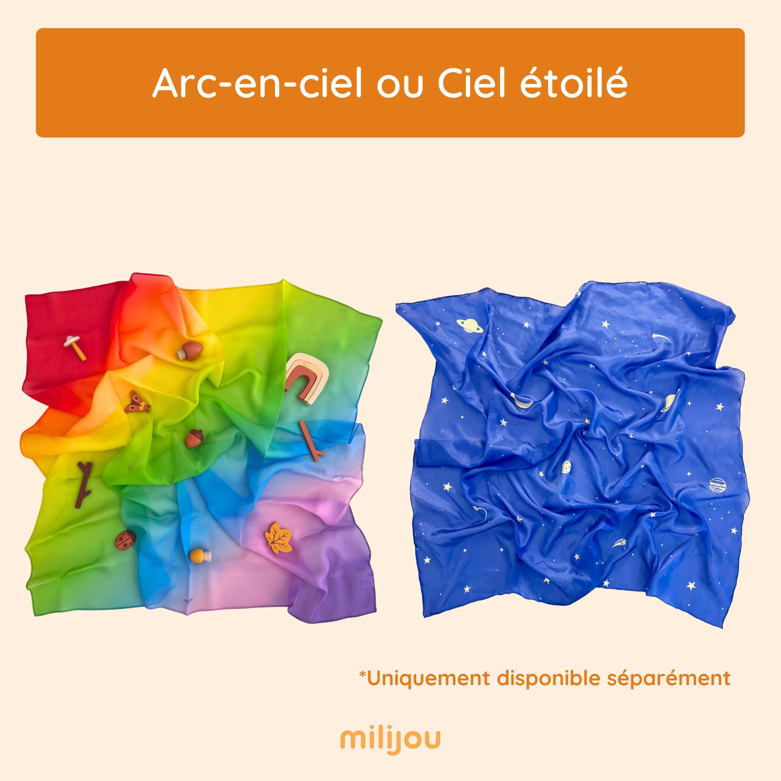 Playsilk Carré de Soie 100% Mûrier - Arc-en-Ciel - Foulard en Soie, Jeux Imaginatifs et Créatifs, Écharpes Jonglage, Foulards de Danse, Spectacle Enfants, Montessori, 90x90cm