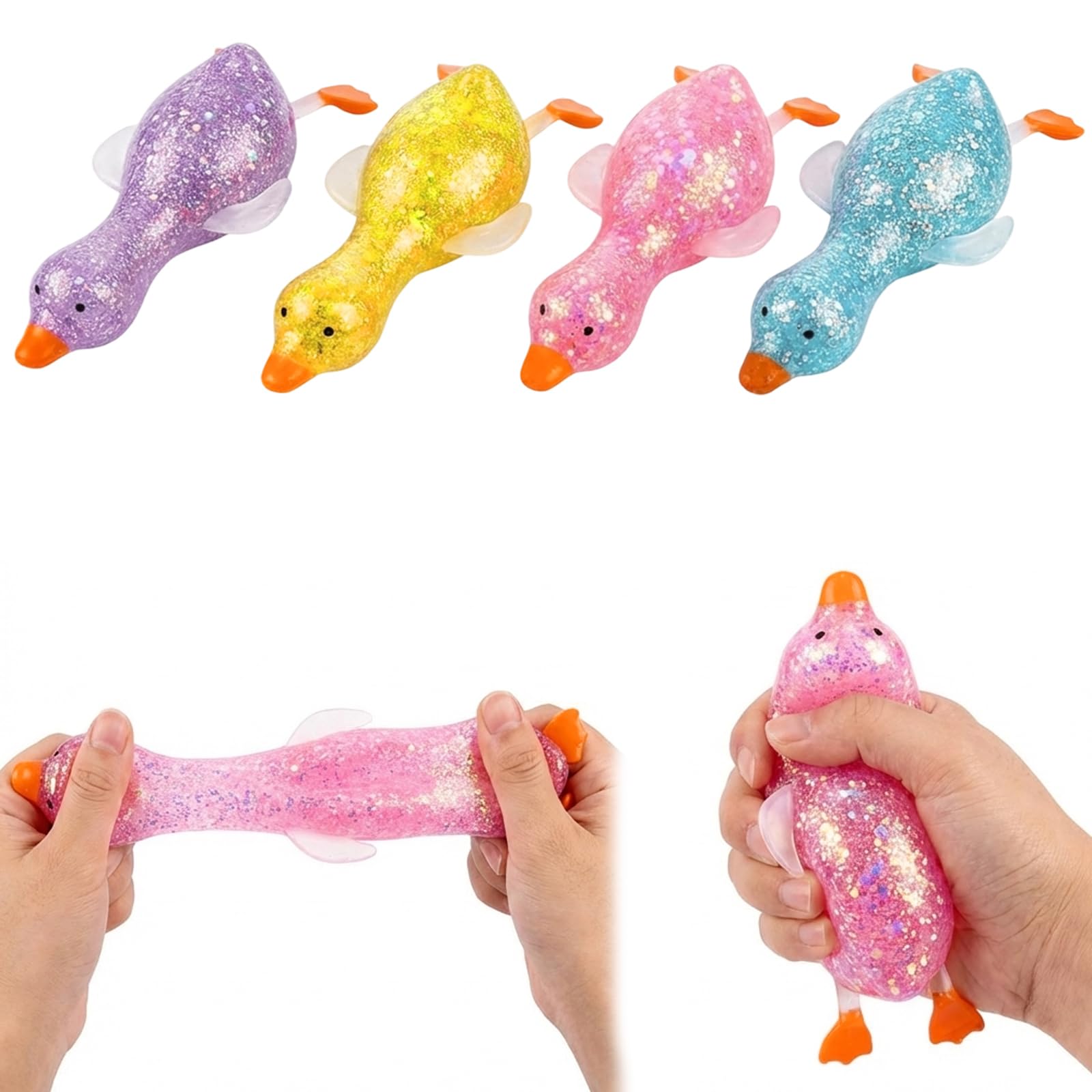 WitMbg Duck Cute Slow Rising Fidget, Mini Ducks Fidgets, Stress Relief for Adults, 4 Pack Party Favours and Birthday Gifts, Random Colours Selection