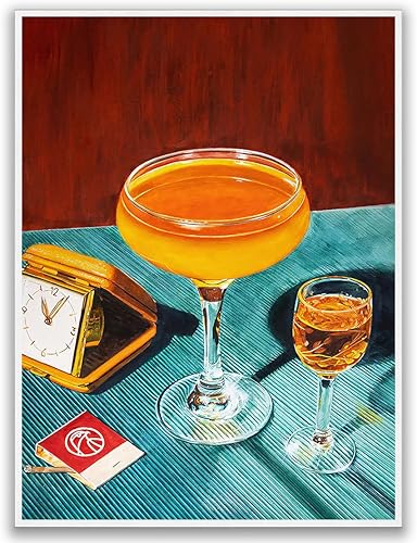 Temptation - Arte de pared de carrito de barra en acuarela  Lienzo de cóctel retro de mediados de siglo para cueva de hombre, arte estético de