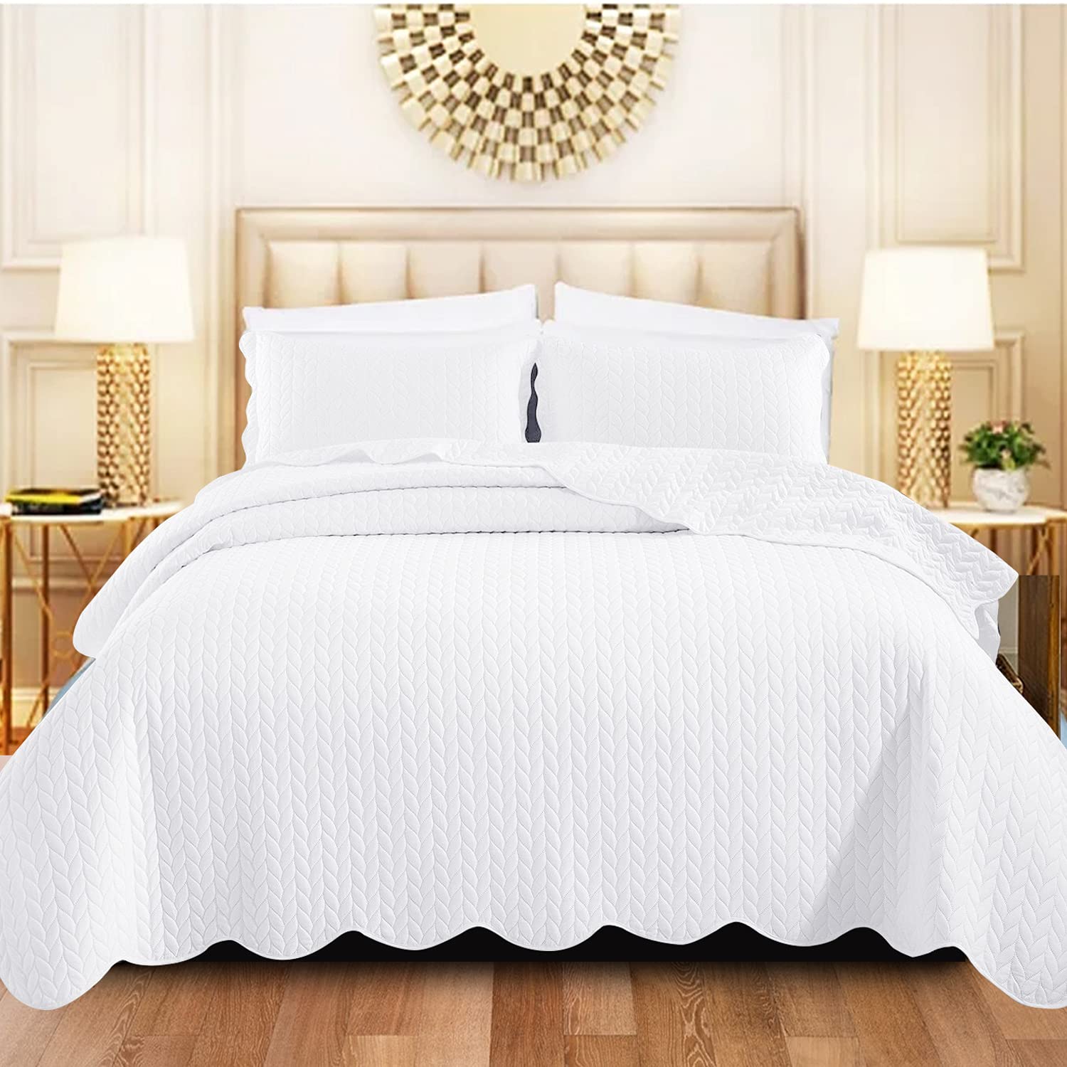 Shop Direct 24 Single Bed Quilted Bedspreads Bed Throw For Bedroom Decor - Embossed Matt Finish Reversible Quilt Coverlets Bedspread Sofa Bed Cover With Pillow Case 185 X 240 cm - White Throw — image 1