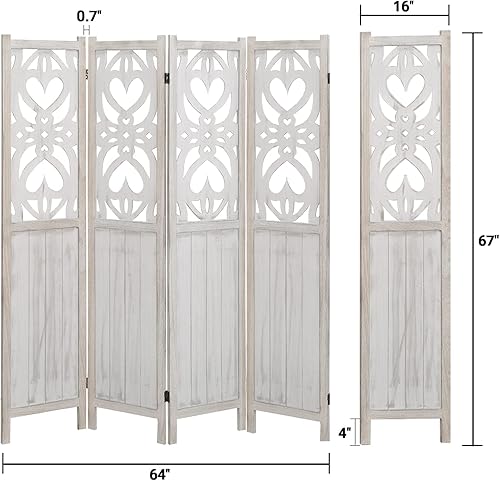Miniatura 4 de ECOMEX Divisor de habitación tallado de 4 paneles de 5.6 pies, separadores de habitación de madera, pantallas plegables, separadores de habitación