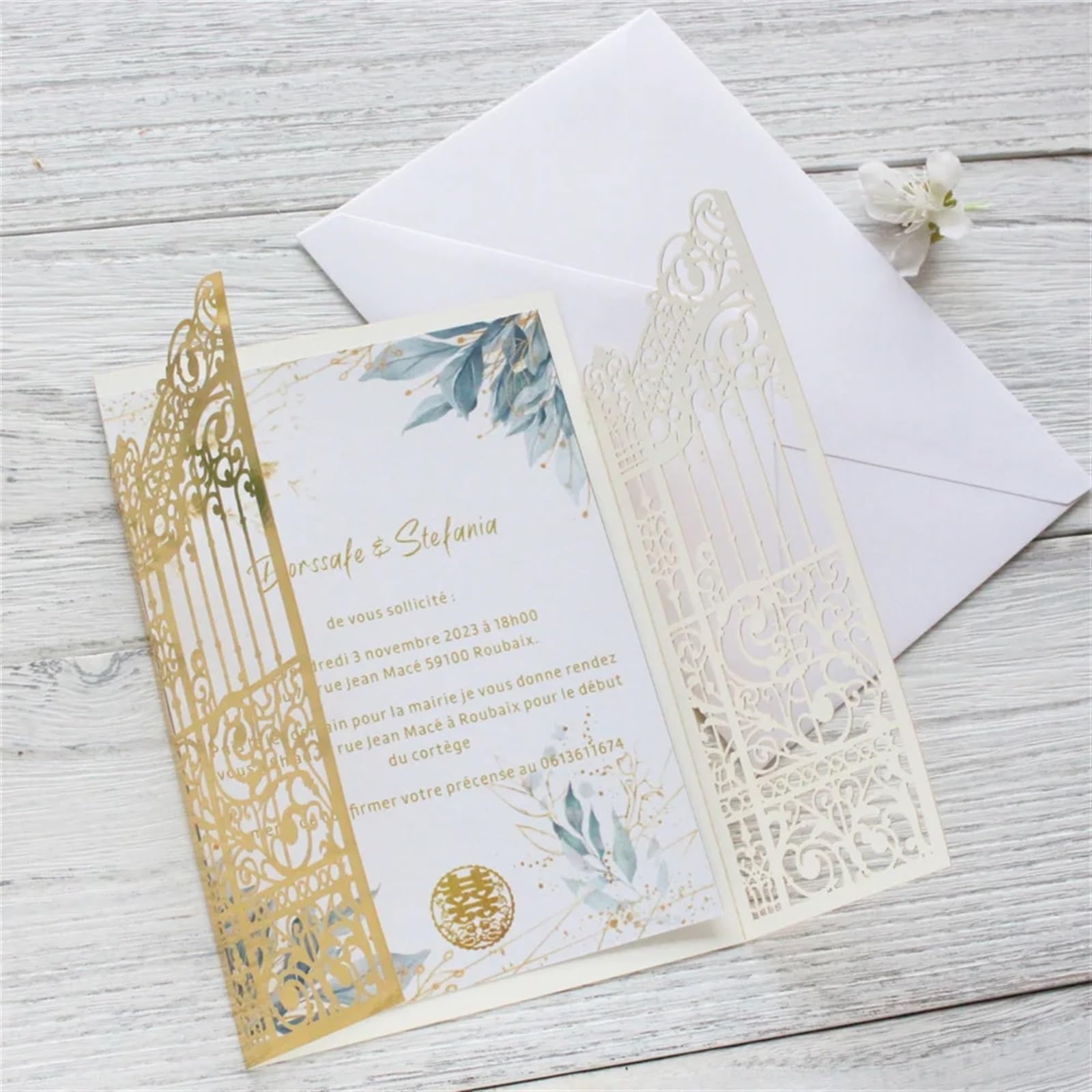 Hochzeitseinladung Metallic Gold Gate Laset Cut Hochzeitseinladungskarten, 50 Sets, personalisierter Druck, Hochzeits-Promi-Partyeinladungen Universal(Bronzed,Custom printing set)